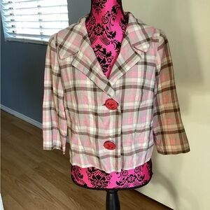 Vintage Plaid Women's Jacket with Red Oversized Buttons S